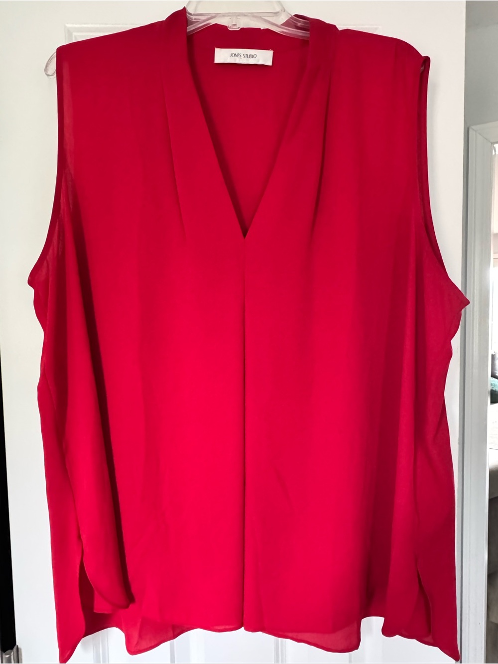 Jones Studio Red Sleeveless Blouse Draped V Neck Career Top Plus Size Chiffon